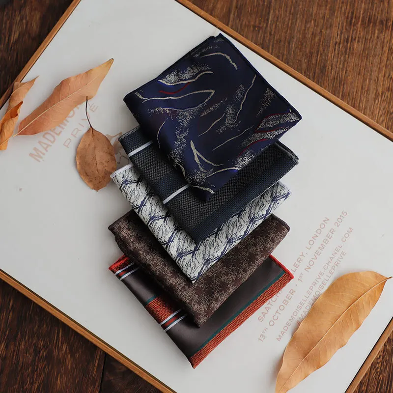 23 سنتيمتر خمر الفرنسية الأزهار مخطط البني جيب مربع أنيق البوليستر لينة منديل بدلة الزفاف اكسسوارات Cravat منشفة