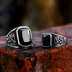 2024 New Updated Design Lucifer Satan Signet Ring For Men With Black Stone Stainless Steel Vintage Jewelry Gift Wholesale