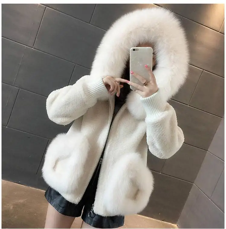 2024 New Imitation Fox Fur Grass Coat Women\'s Winter Hooded Short Coat