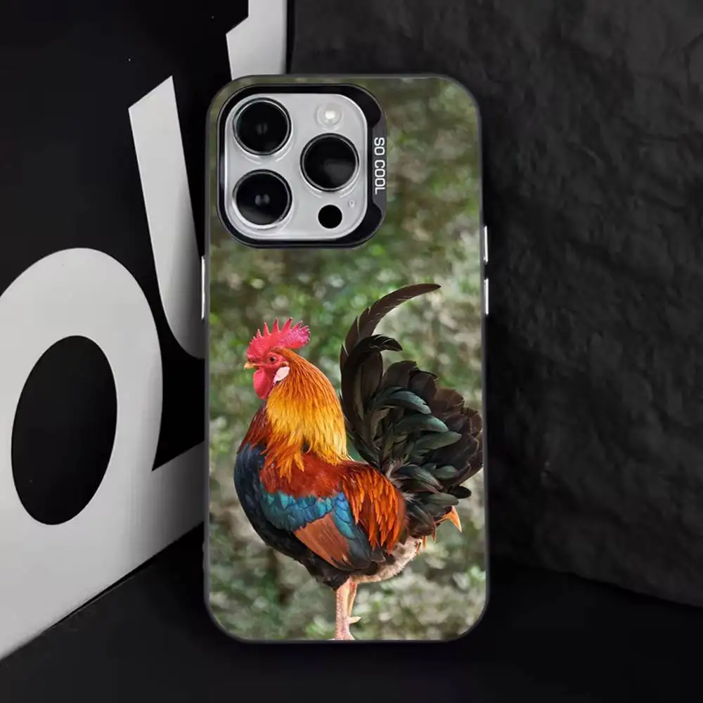動物の鶏の携帯電話ケース iPhone 17、16、15、14、13、12、11、Pro、Max、Plus、E、Air、Mini用 ブラックTPUカバー