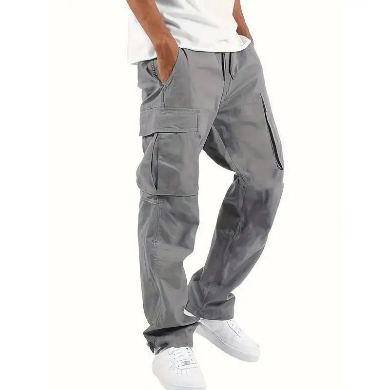 4pcs Loose Fit Men's Cargo Pants Multi Pockets Machine Straight Leg Neutral Style Spring Collection Other Material 100%