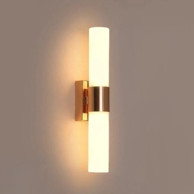 Post-modern Nordic Simple Marble Wall Lamp Living Room Background Wall Bedroom Bedside Column Study All Copper Decorative Lamps