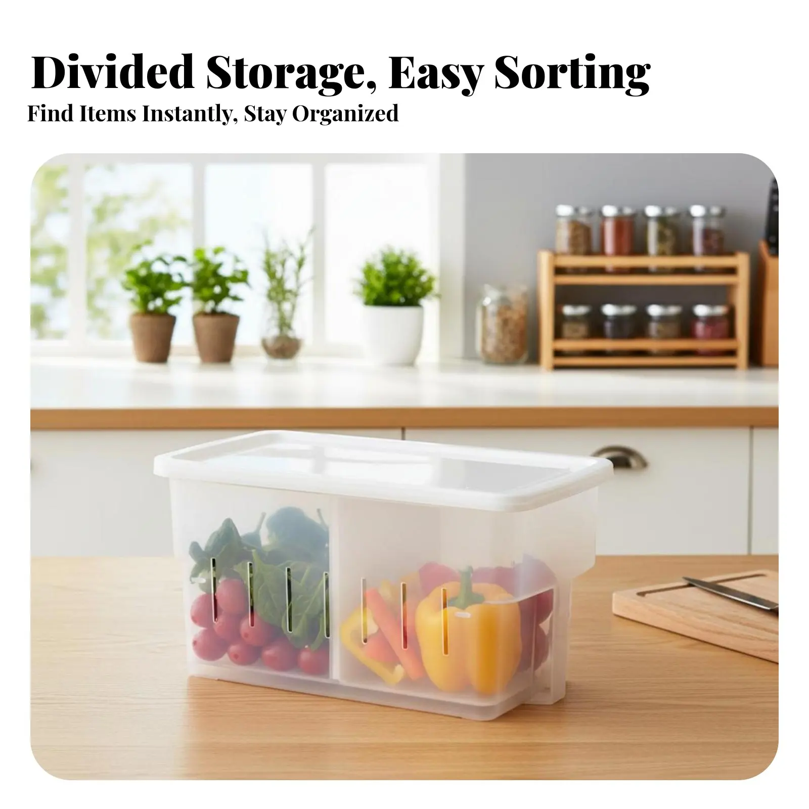 

Handled Box with Divider Divided Sectisingle-Unitd Storage Container Keeps Food Preserved Stackable for Home Cooks, Desktop