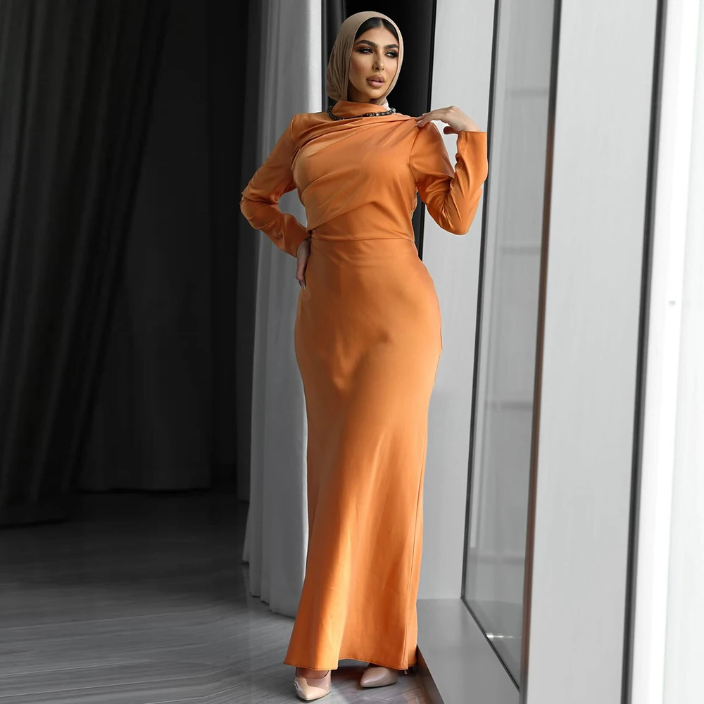 

Orange Saudi Special Occasion Dresses Spandex Pleat Column&Sheath High Collar Dresses Maxi 2024