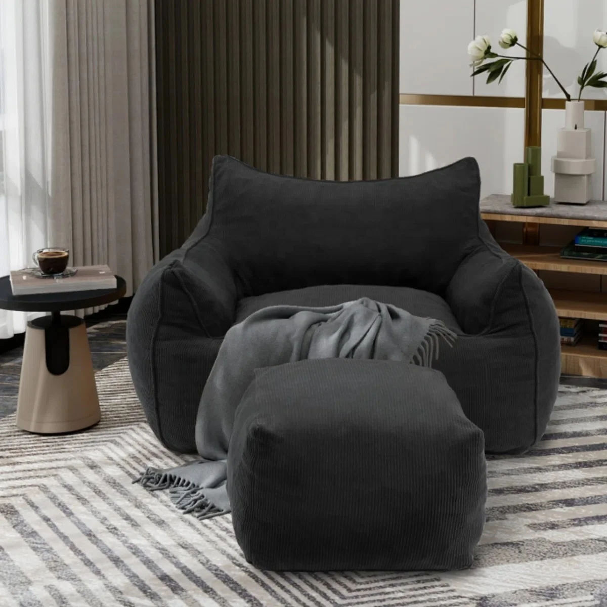 #Big Bean Bag Chairs With Ottoman Large Bean Bag Chair for Adults, Memory Foam Couch Boneless Chair Home Sofa for Living Room