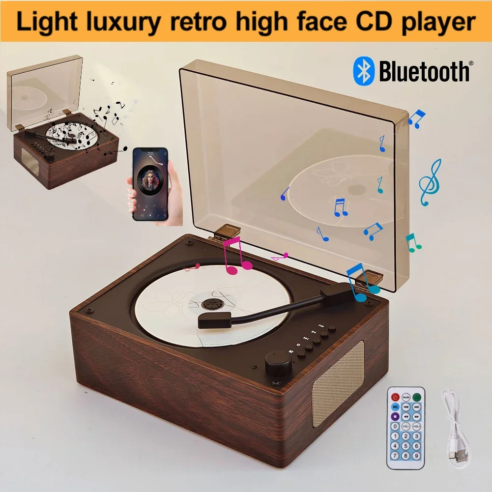 

Rechargeable Retro CD Player Wireless Bluetooth 5.0 Speaker Portable Home Music Player USB 3.5mm AUX Desktop CD Player for Phone