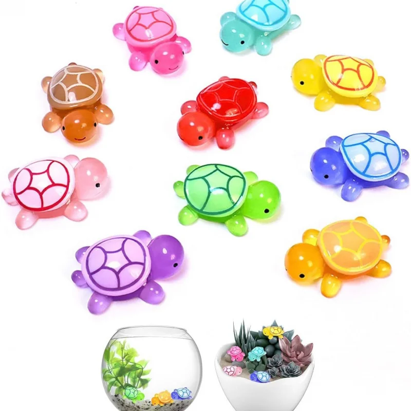 

【10-Pack Glow-in-the-Dark Little Turtle】LED Car Dashboard Decor, Cute DIY Night Light Toys - Fish tank Famous Animal Figurines