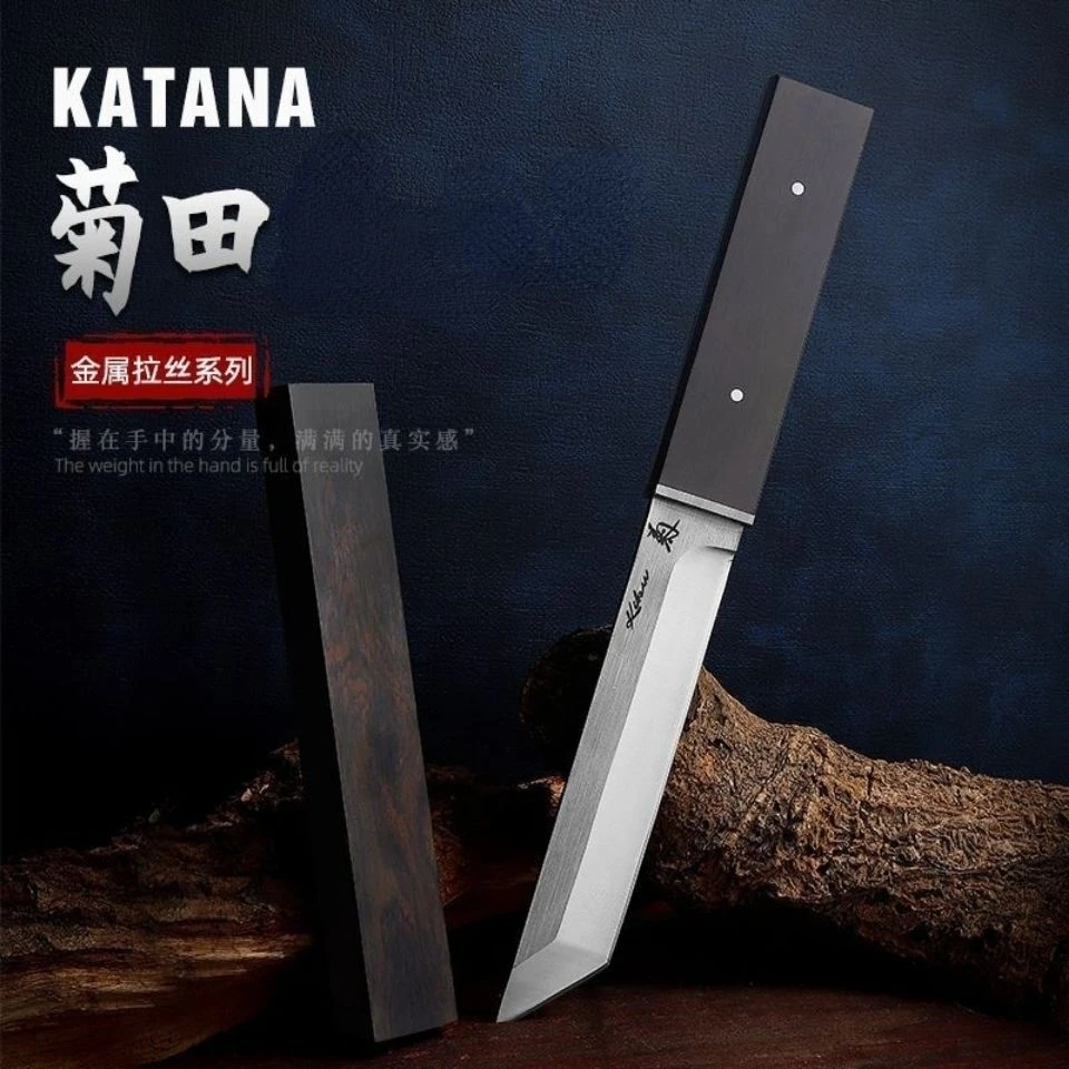 Full Tang Japaness Style D2 Steel Tanto Blade Wood Handle Tactical Hunting Knife Bushcraft Self Defense SurvivalCamping Edc Tool