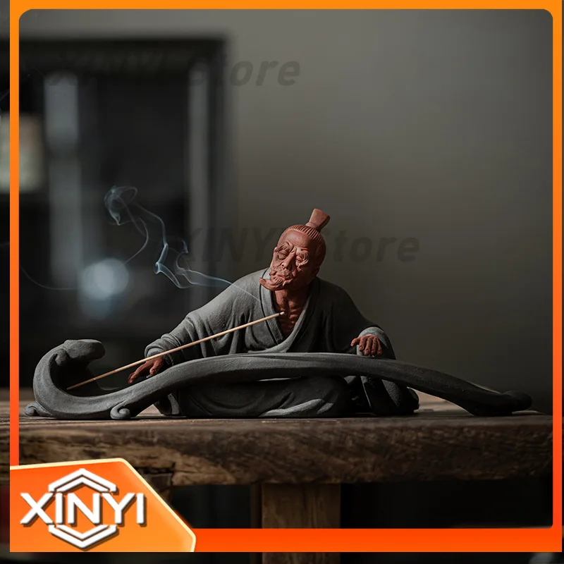 Chinese Zen Style Figure Sculpture Decor for Home Living Room Entrance Decoration Guqin Playing Boya Art Craft