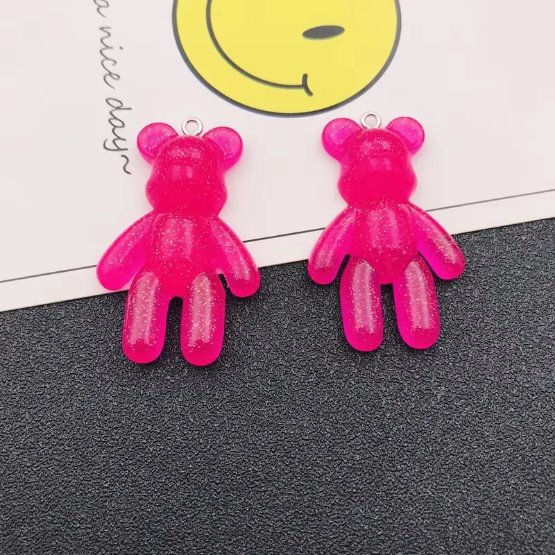 10pcs Resin Glitter Jelly Sparkle Colorful Bear Charm Cute Pendant for Keychain, Earring, Scrapbooking, DIY Making, Necklace