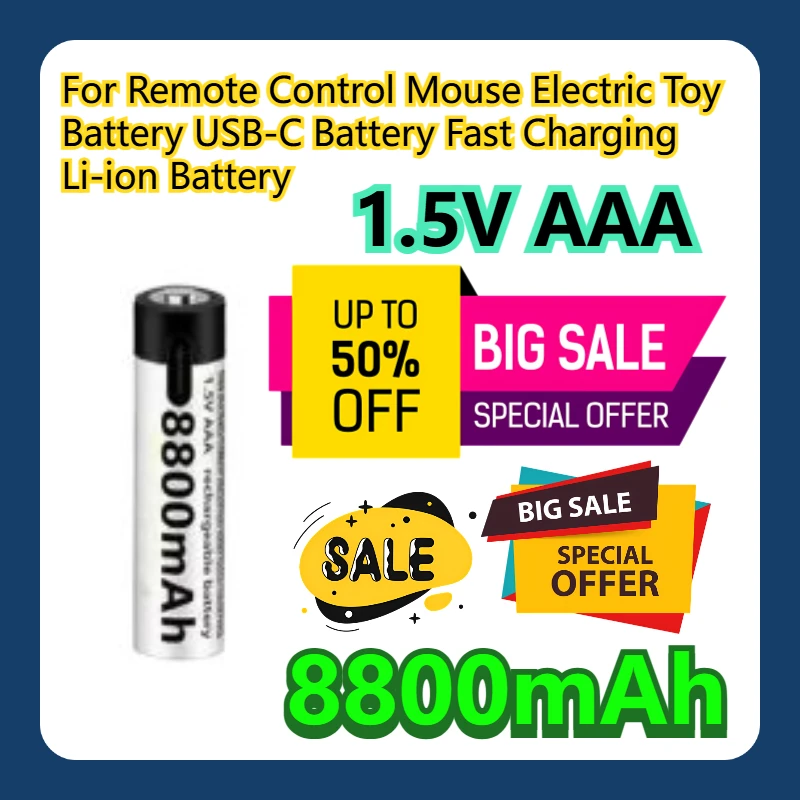 

For Remote Control Mouse Electric Toy Battery USB-C 1.5V AAA Battery Fast Charging Li-ion Battery 8800mAh