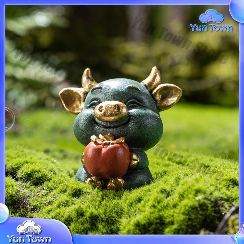 Bull market Daji color gold desktop small ornament blue sand stone creative home decoration new Chinese style Guochao tea