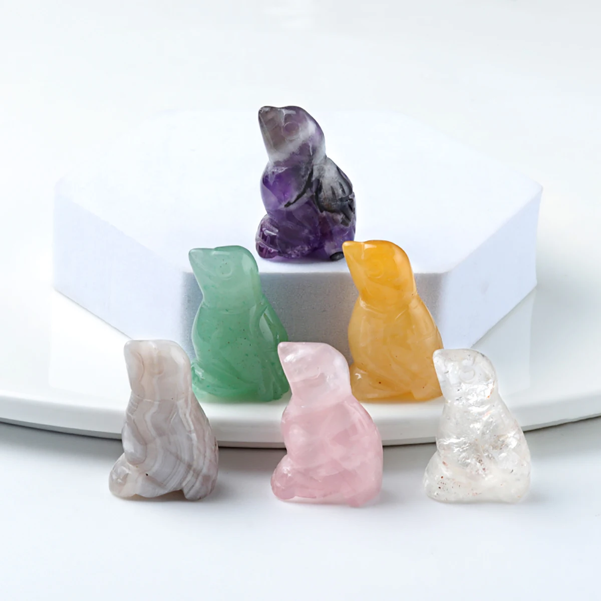 8PC Cute Birdie Natural Crystal Amethysts Jade Agate Gift for Her Souvenir Delightful Home Decor Reiki Stone Ornaments