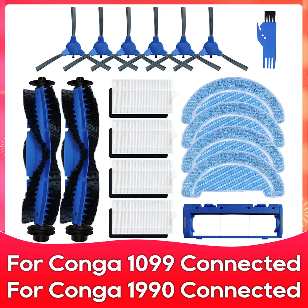 Fit For Conga 1099 Connected / Conga 1990 Connected Robot Vacuums Replacement Spare Part Roller Side Brush Hepa Filter Mop Rag