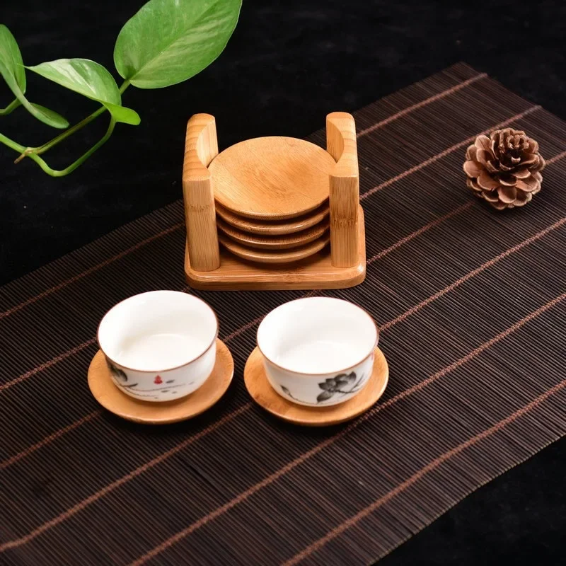 6PCS Round Shape Bamboo Coaster Cup Rest for Glass Cups Tea Cup Coffe Mug Bottle Water Holder Natural Home Decor