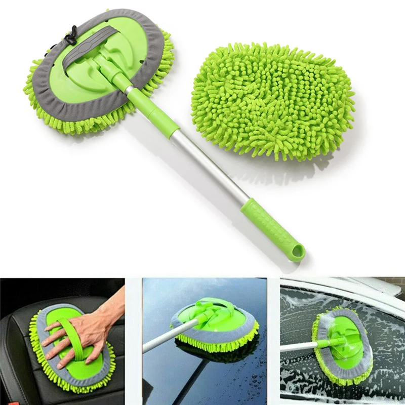 

2 In 1 Car Washing Mop Cleaning Brush Retractable Long Handle Cleaning Mop Snow Velvet Cloth Broom Car Clean Tool Accessories