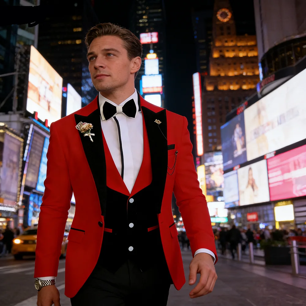 

Мужской повседневный деловой смокинг из трех предметов, приталенный костюм для жениха, шафера, курящего свадебного танца, комплект больших размеров