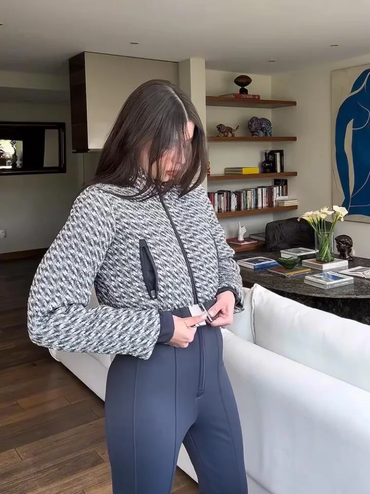 أنيقة طباعة رشاقته بذلة التزلج المرأة شيك كم كامل الوقوف طوق سستة حزام طويل رومبير موضة الدافئة عالية الخصر السروال القصير #3