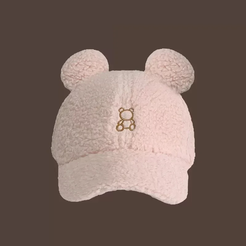 Faux Lamb Wool Alphabet Baseball Caps Korean Fashion Winter Warm Plush Ear Protection Peaked Cap Cute Rabbit Ears Women\'s Hats