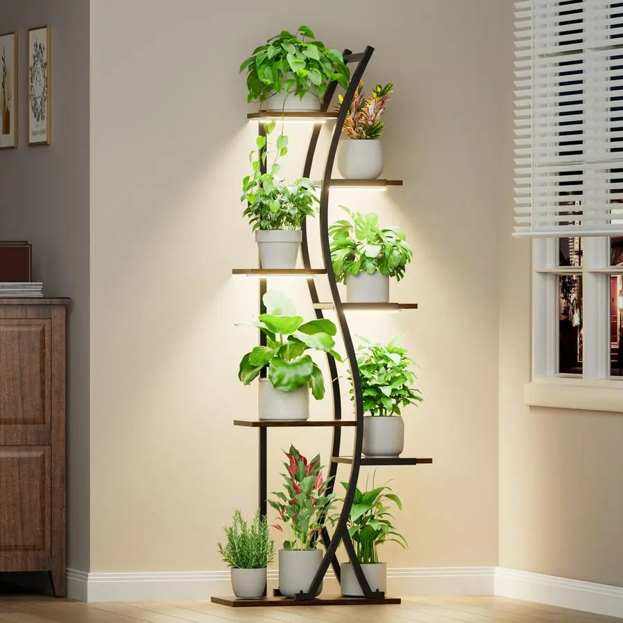 

62 Plant Stand Indoor with Grow Lights 7 Tiered Tall Metal Plant Shelf Corner Wooden Plant Stand for Indoor Plants Multiple, La