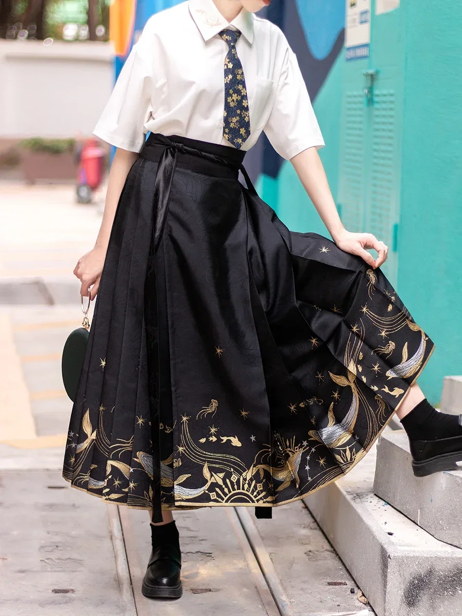 2024 chinese traditional costume improved hanfu cosplay elegant stage oriental dance wear gold stamping ming-made hanfu skirt