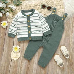 Autumn Baby Clothes Set Knitted Newborn Boy Sweater Long Sleeve +Romper Sleeveless 2PCS Infant Girl Cardigan+Jumpsuit 0-18M Warm