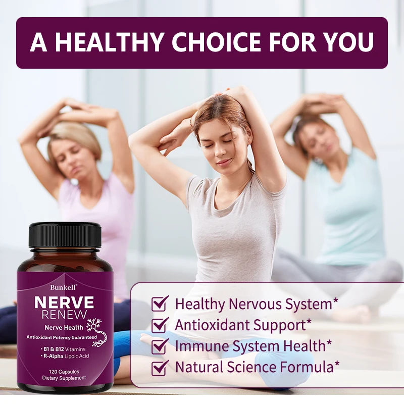 Nerve Health Supplement with Vitamin D, Vitamin B12, Vitamin B6, Benfotiamine, Stabilized R-Alpha Lipoic Acid, and More