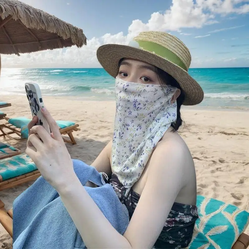 [J] Flowers Summer Sunscreen Mask Full Face Ultraviolet Female Thin Section Cover Face Veil Mask Neck Neck Protector