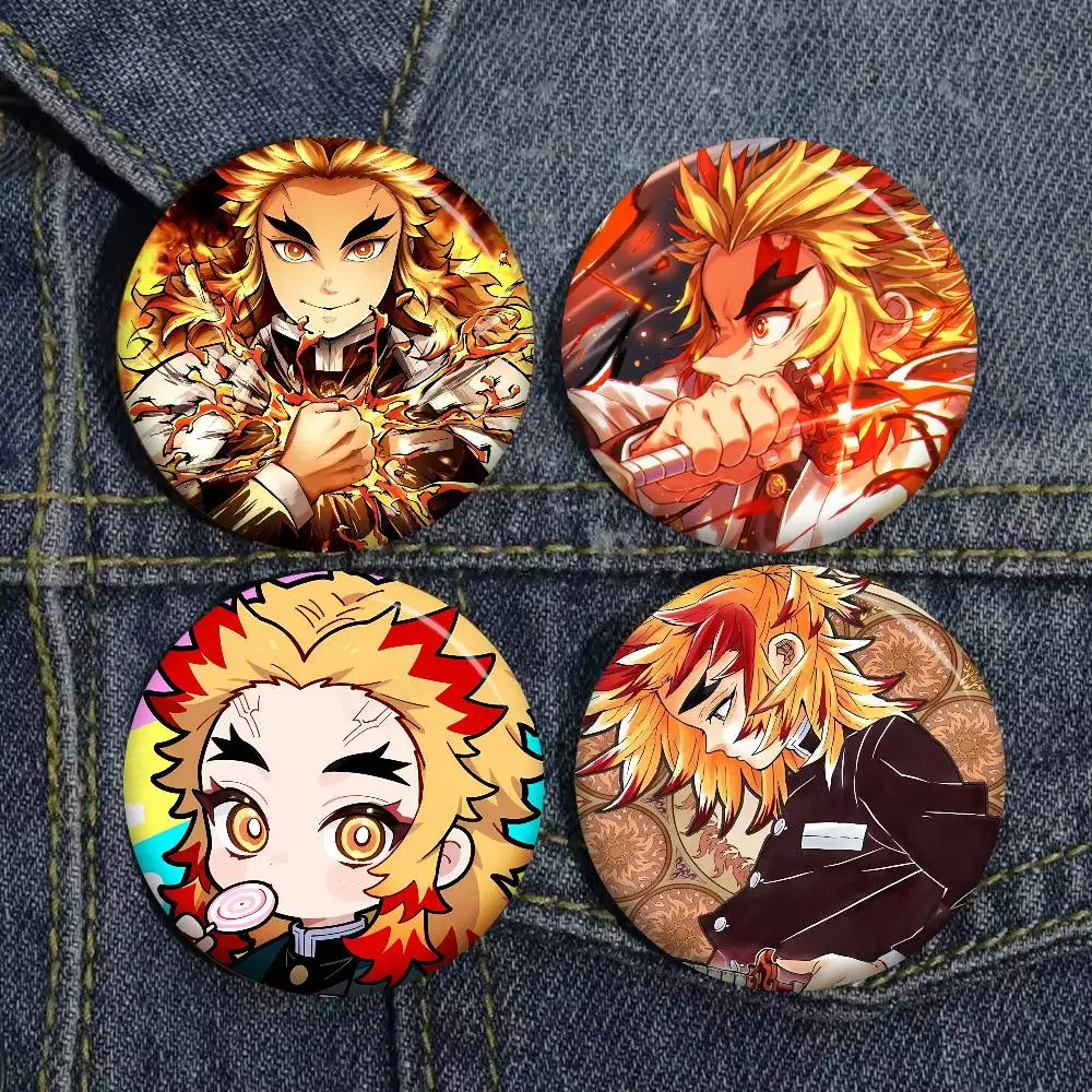 Cartoon Kyojuro Rengoku Photo Brooches Creative Round Badge Gifts Pins 32/44/58mm
