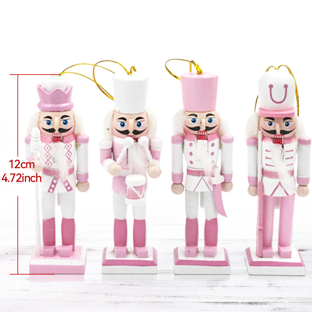 12CM Nutcracker Soldier Puppet 6 Piece Set Garland Pink White Home Ornaments Merry Christmas Decorations Holiday Gift Pendant