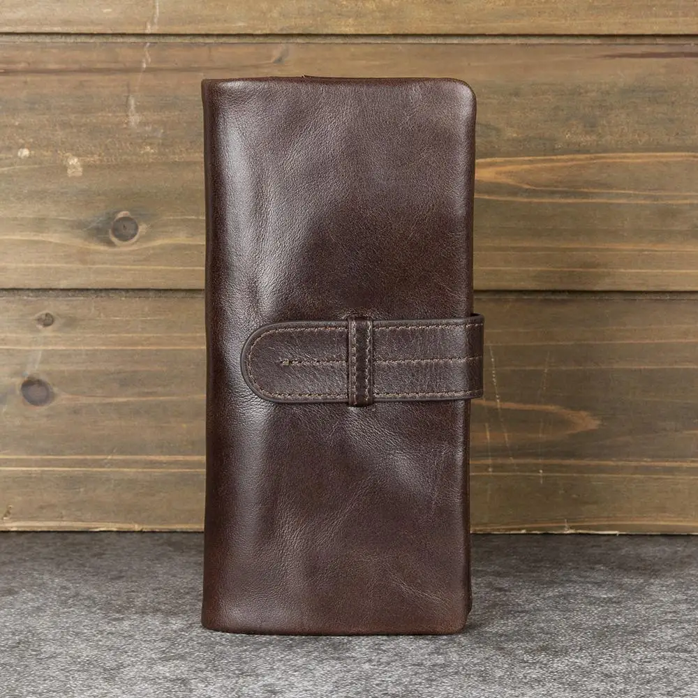 

High-End Long Oil Wax Leather Wallet Men's Top Layer Cowhide Youth Retro Simple Silver Bag Drawstring Hand Women's Wallet
