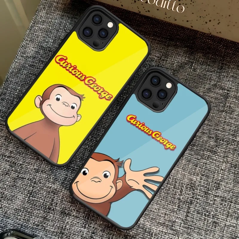 Curious George Monkey Phone Case For Iphone 14 13 12 11 Pro Max Mini 7 8 6 Plus Se Xr X Xs 2020 Fundas Shell PC+TPU Cover