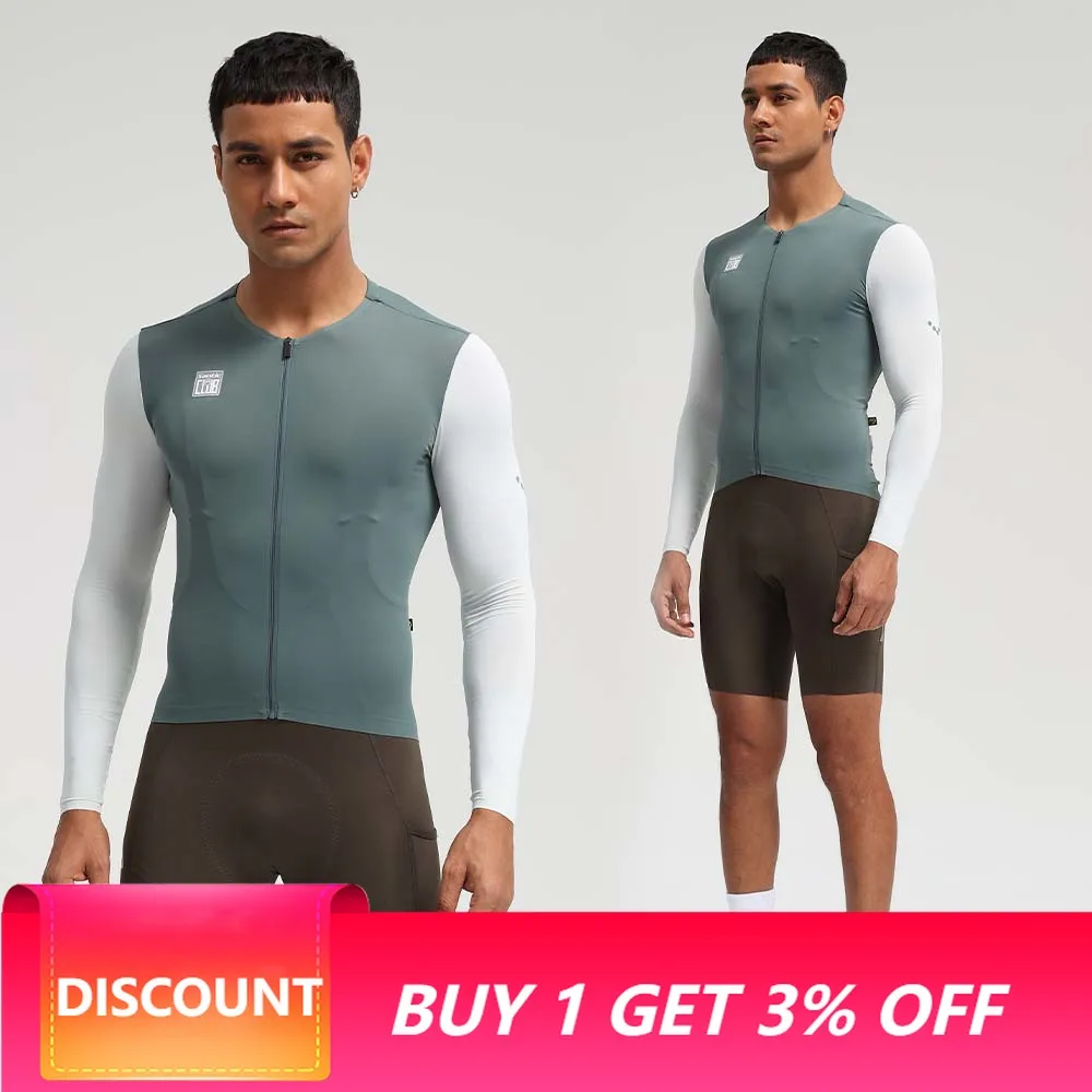 Santic Men's Cycling Jerseys Summer Breathable Long Sleeve Sports Shirt Bicycle Sports Cycling Jerseys Quick Dry WM24C01173