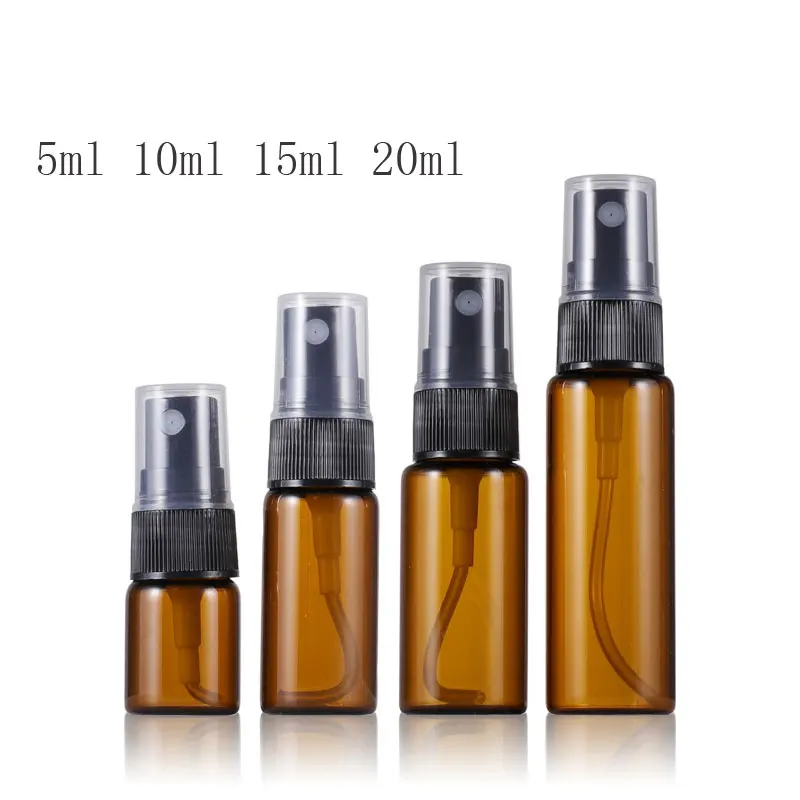 

100 X 5ml 10ml 15ml 20ml Amber Glass Spray Bottle Sample Mist Sprayer Perfume Glass Container Refillable Atomizer Vial