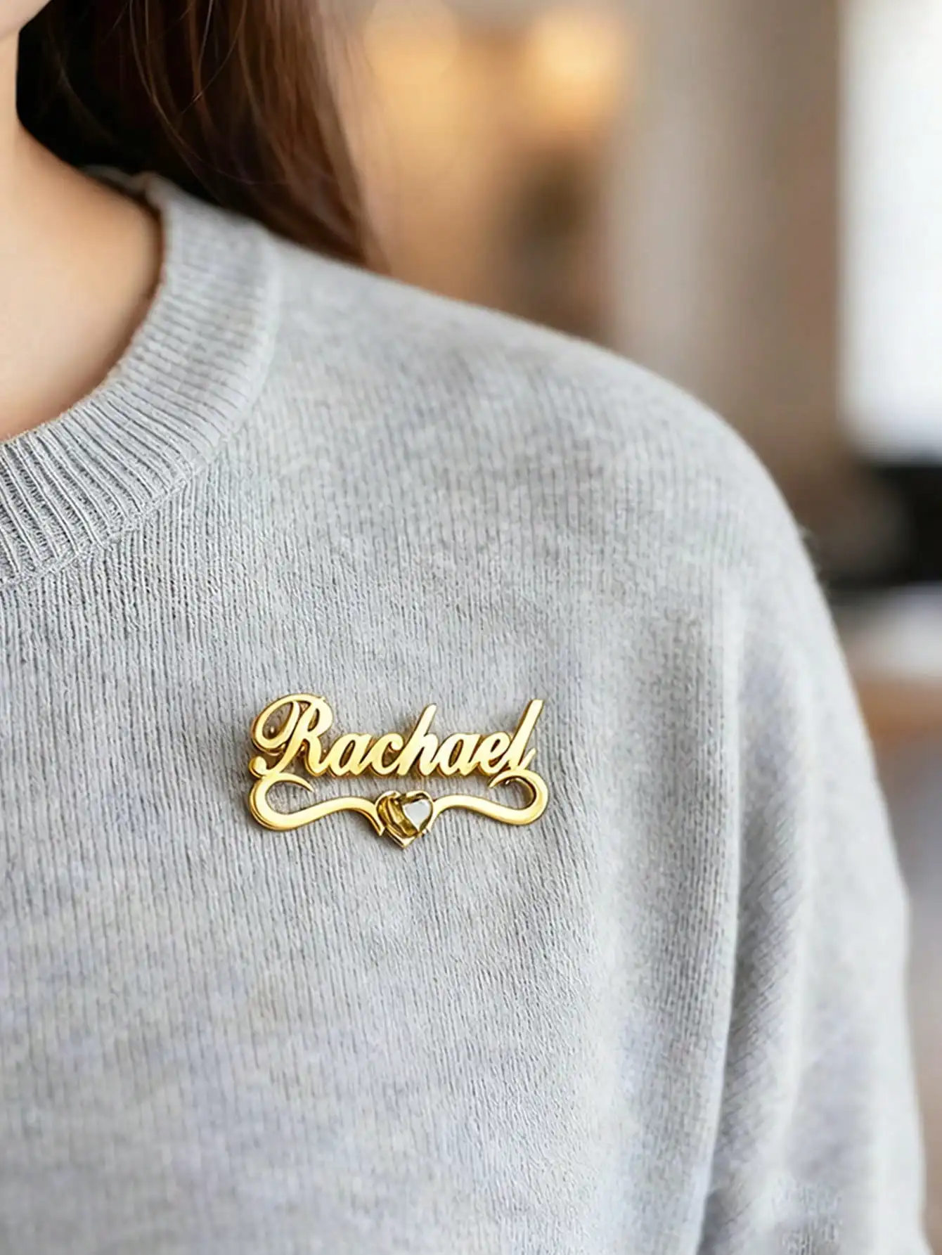 Customized Ribbon Name Brooches Personalized Stainless Steel Ribbon Heart Birthstone Name Lapel Pin Brooch Custom Jewelry view 4