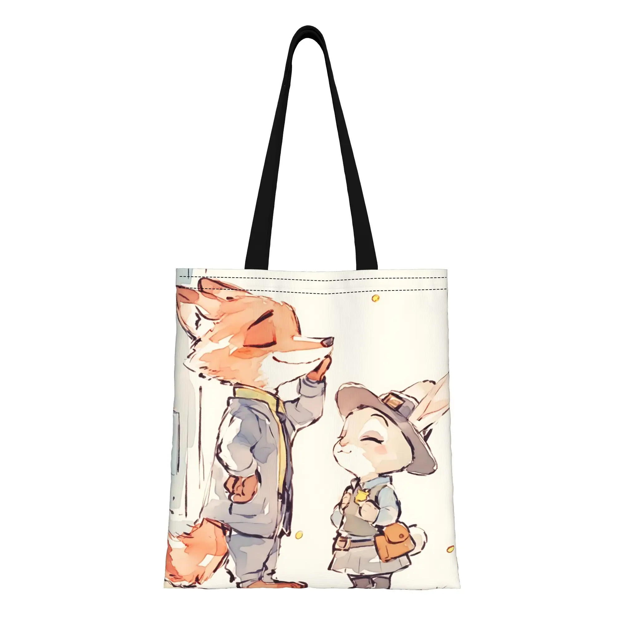 

1PC Valentine's Day Disney Zootopia 2 Reusable Double Sided Canvas Tote Bag Shoulder Cartoon Judy And Nick Handbag