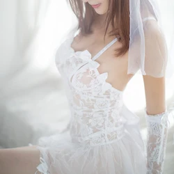 Sexy Lingerie White Bride lace pure sweet Wedding Dress Uniforms Perspective Lace Gauze Outfit Erotic transparent princess suit