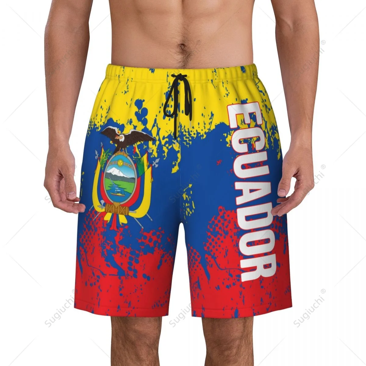 Men's Ecuador Flag Beach Pants Board Shorts Surfing Boys Soccer Cycling Swimwear Running Polyester