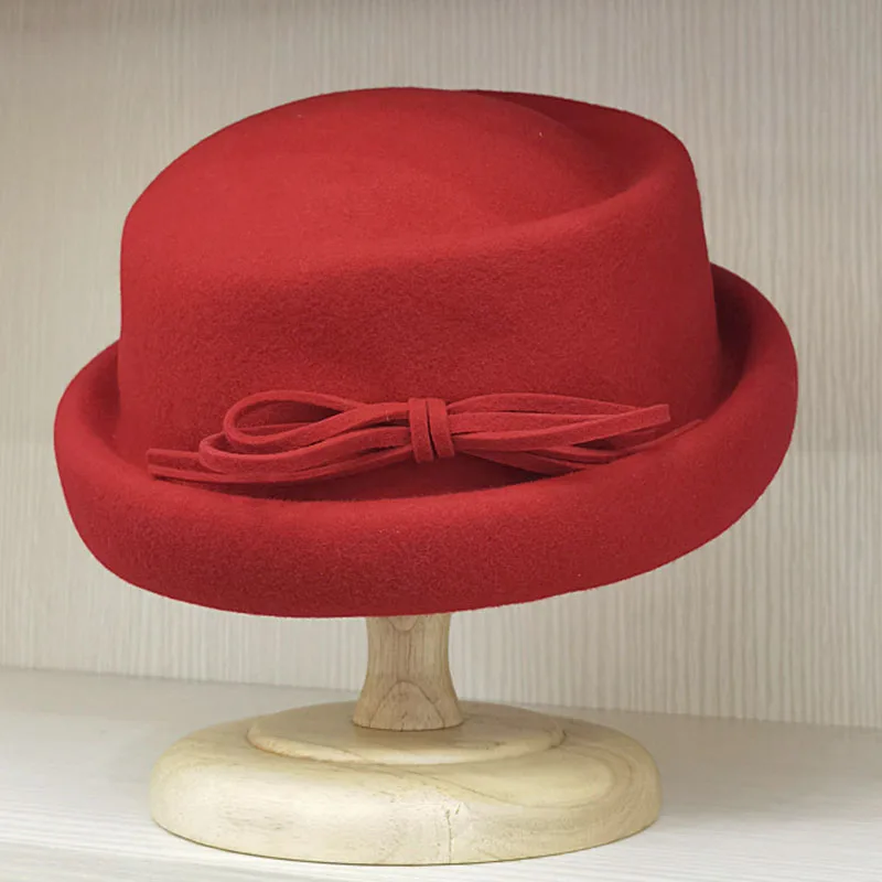 Ladies Winter Hats Formal Women Hat Fedora Pork Pie Felt Hats Wool Hats with Bow Accent Trilby Church Wedding Hats Bucket Hat