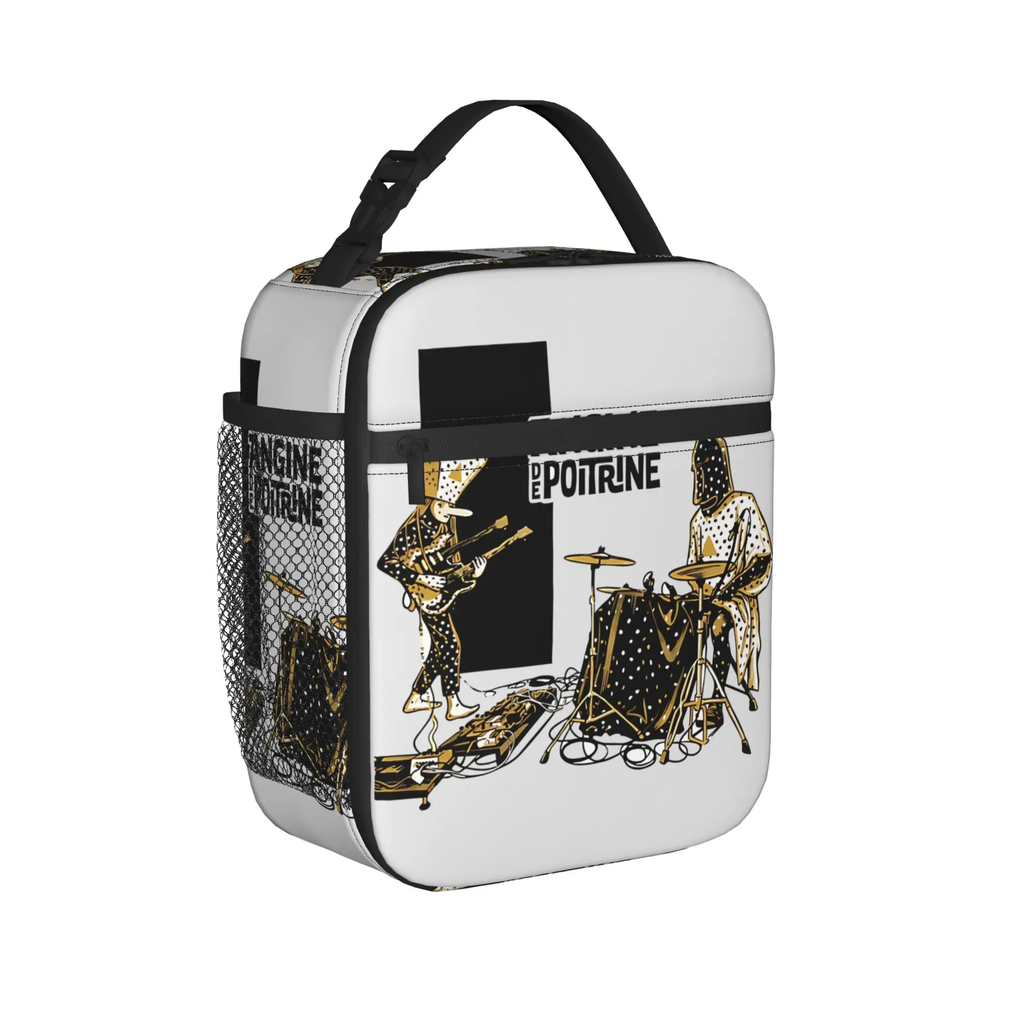 

Angine De Poitrine Lunch Bag Rock Casual Lunch Box Office Portable Zipper Thermal Tote Handbags For Women Oxford Cooler Bag