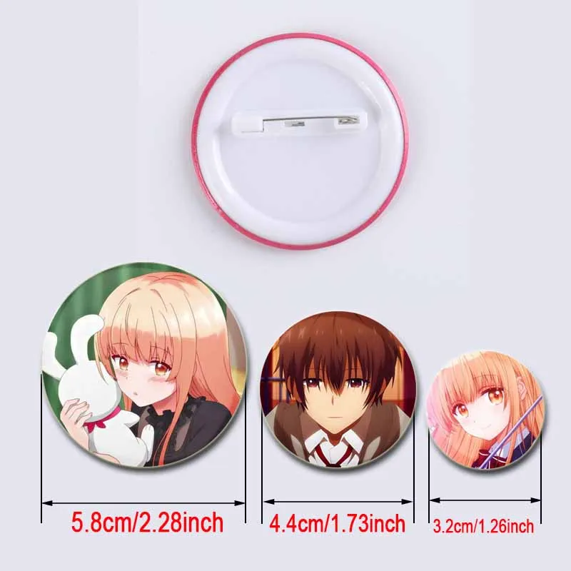 Anime The Angel Next Door Spoils Me Rotten Round Brooches Cartoon Lapel Pin Cosplay Badges Backpack Clothes Jewelry Accessories