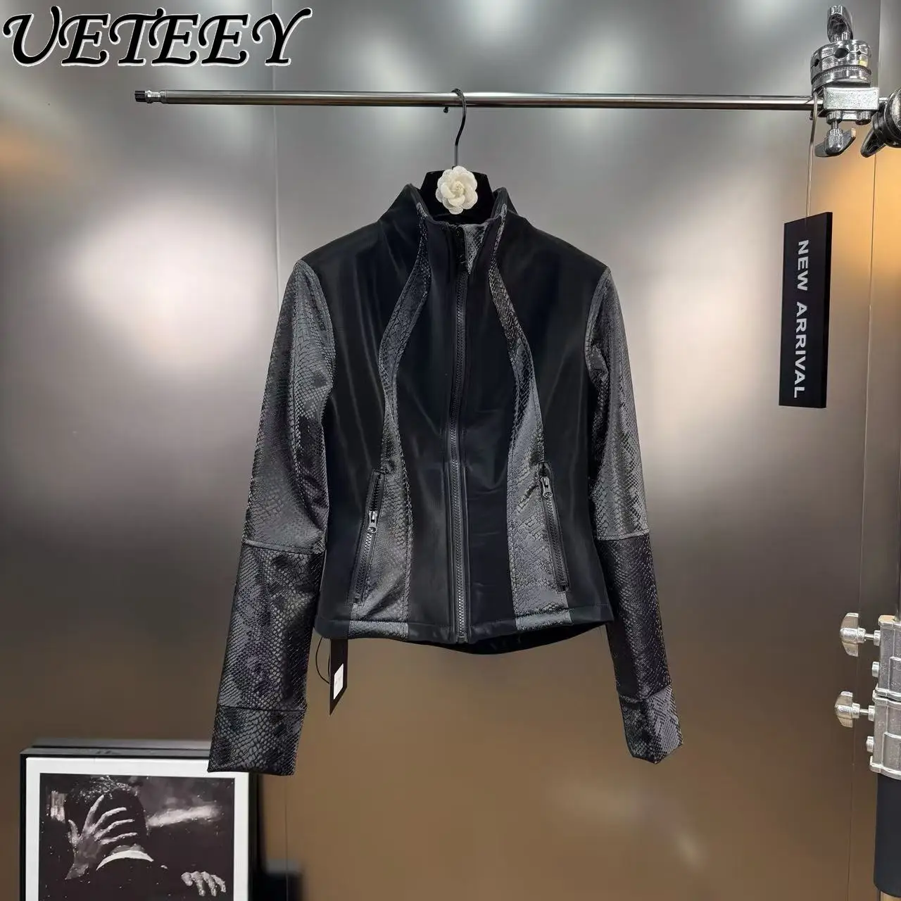 

Весенне-осенняя новая лоскутная куртка с воротником-стойкой и длинными рукавами, матовая внутренняя утолщенная флисовая молния, облегающий кардиган, короткое пальто