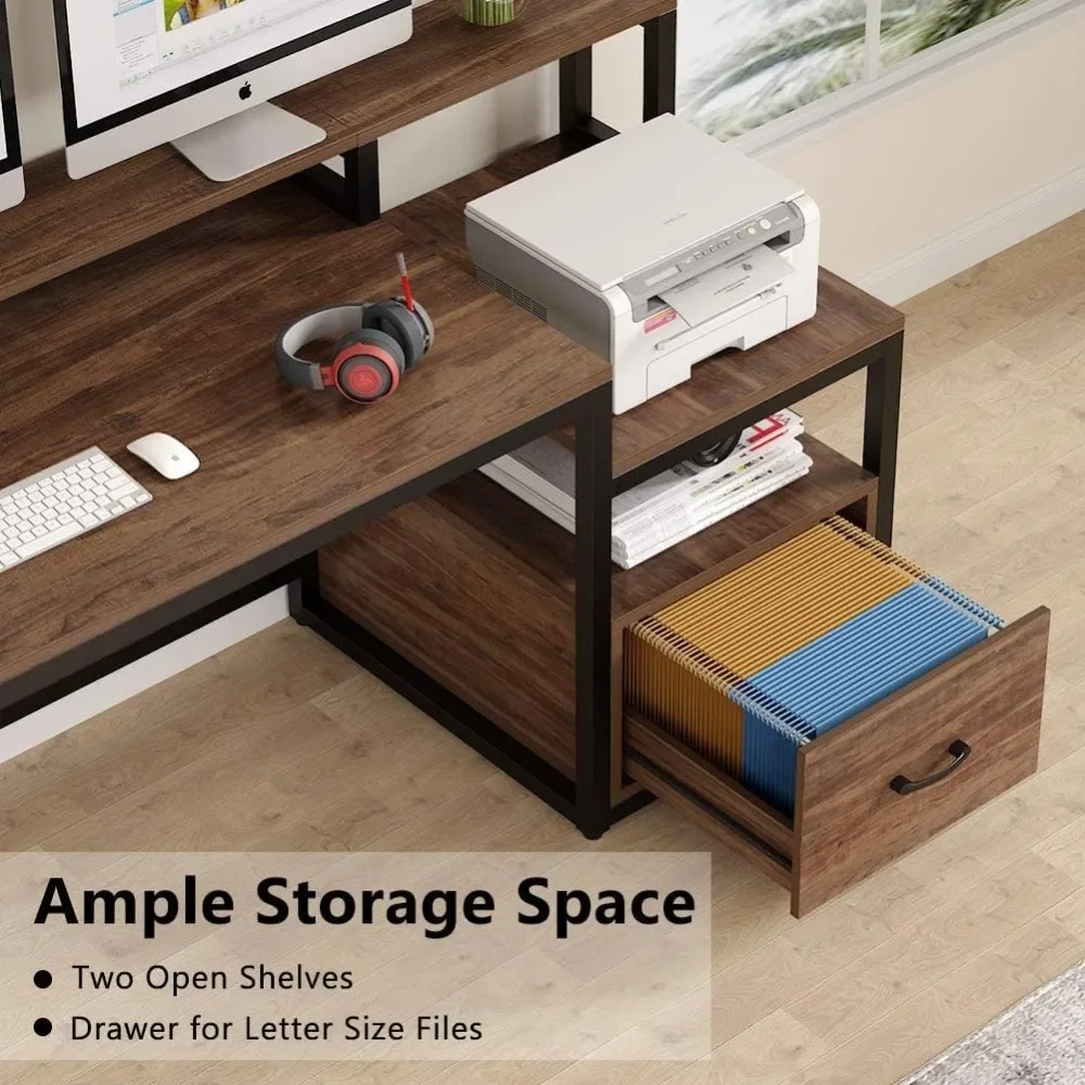 Computer Desk with File Drawer and Storage Shelves, 60 inch Vintage Large Home Office Desk Computer Table