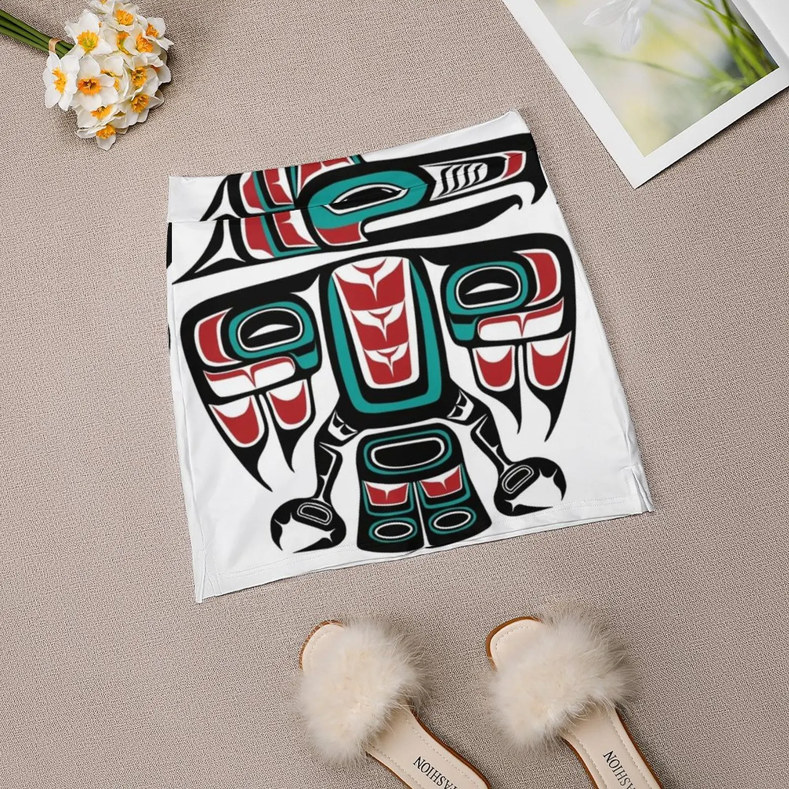 Haida Tlingit الأصلي الغراب الطوطم المرأة تنورة الرياضة Skort تنورة مع جيب موضة الكورية نمط تنورة 4Xl التنانير الغراب Haida