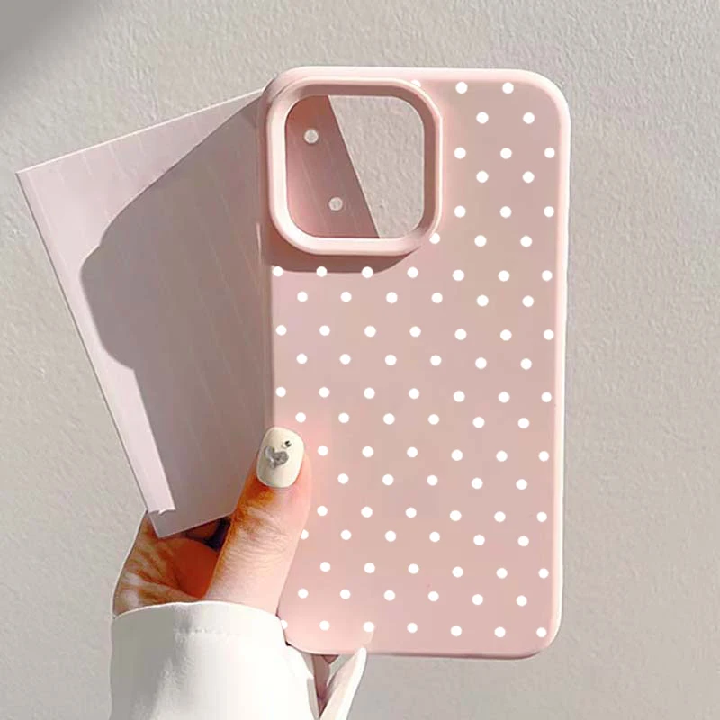White Polka Dot Pattern Large Hole Pink Phone Case For iPhone 18 17 Pro Max 16 15 14 13 12 11 Air 16 Plus Shockproof Soft Cover