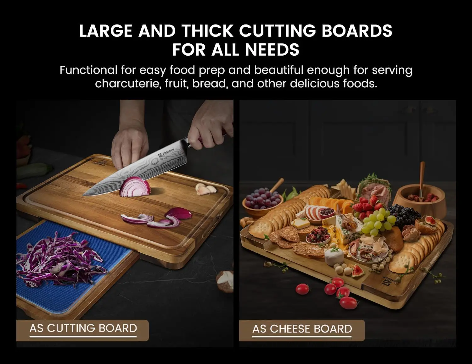 7 Pieces Over Sink Chopping Board with Holder, Juice Groove, Handle Hole, Reversible Butcher Block for Meat Cheese Bread