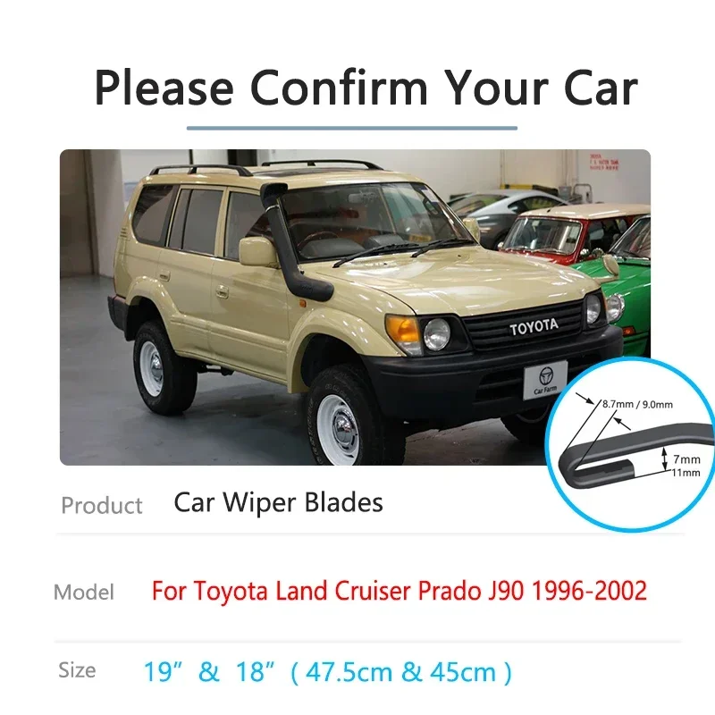 For Toyota Land Cruiser Prado J90 MK2 1996~2002 Front Rear Set Window Back of Wiper Blade Brushes Car Windscreen U Type J Hooks - view 2