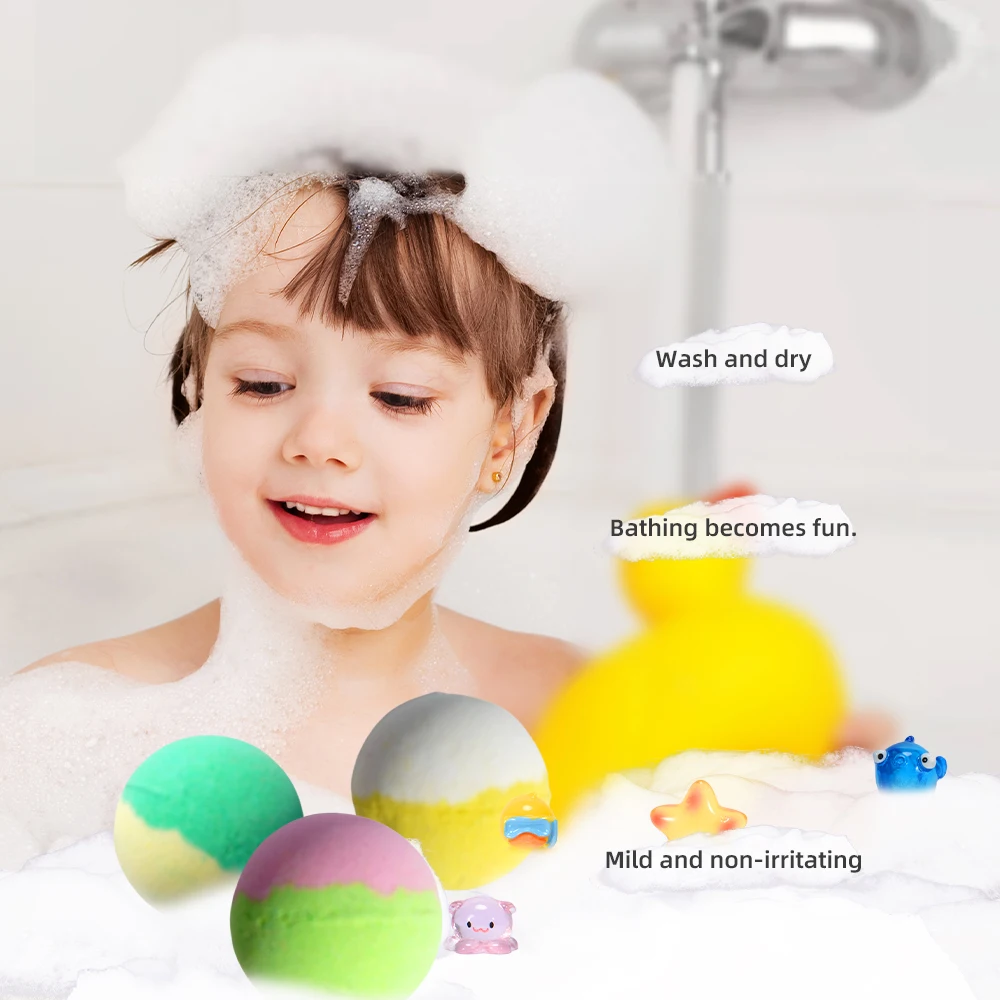 Bombas de baño para niños con sorpresa en el interior, juego de regalo de bombas de baño para niños, baño de burbujas orgánico Natural para niñas y niños, paquete de 24