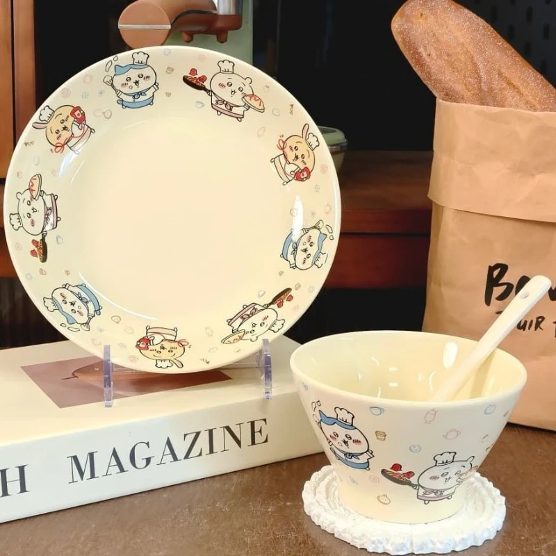 Anime Cartoon Kawaii Chiikawa Keramikschale Teller Löffel Geschirrset Neuer Stil Modisch Komfortabel Einfach Kreativ Ansprechendes Design