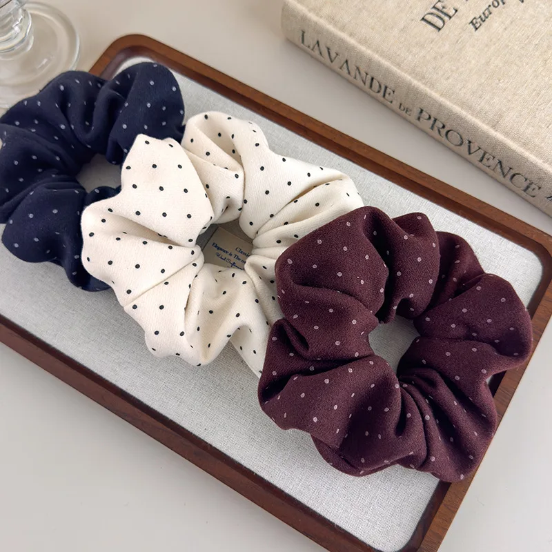 French-Style Soft Polka Dot Fabric Bow Hair Tie for Women Elegant Bun Hair Tie Updo Hair Accessory Hair Band
